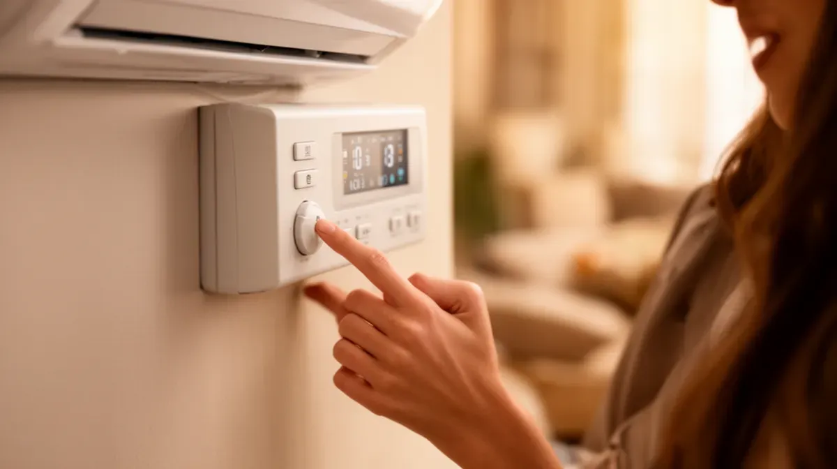 Main d'un utilisateur réglant la température sur une télécommande de climatisation