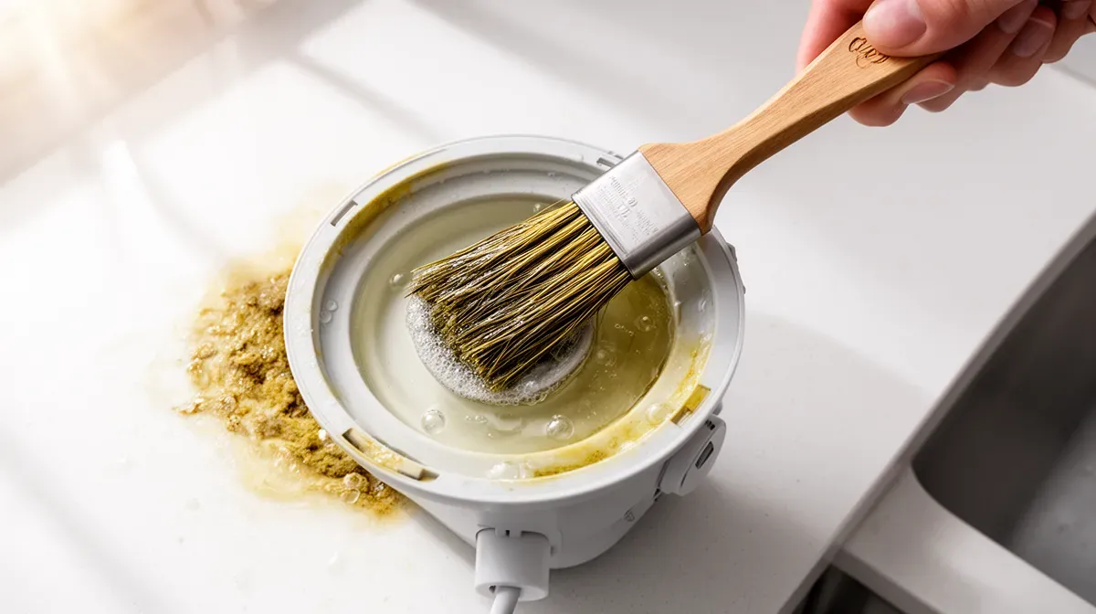 Nettoyage d'une pompe de relevage avec une brosse et du vinaigre blanc