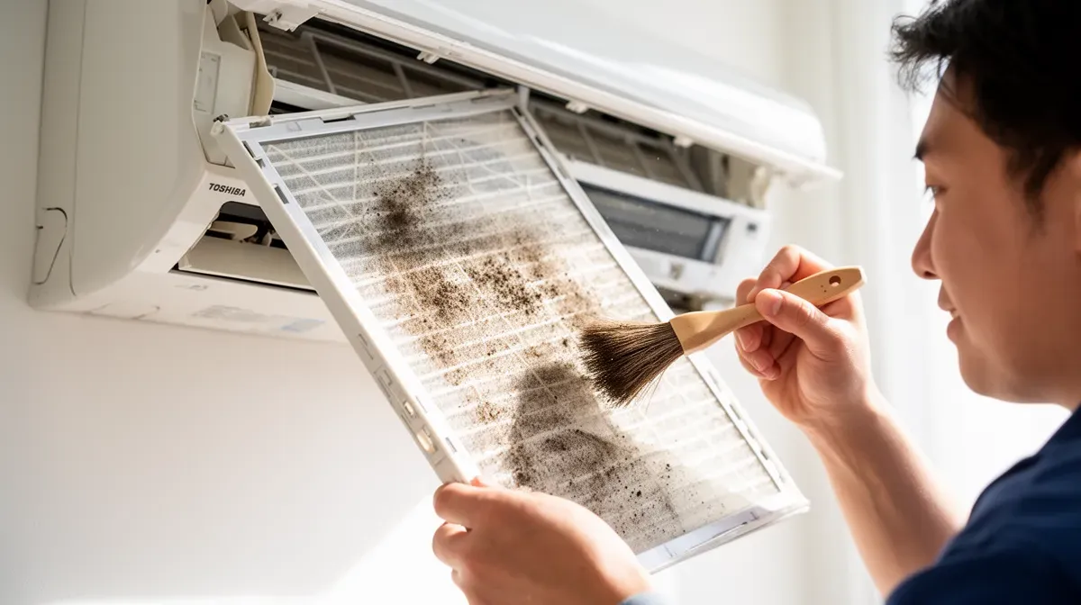 Nettoyage du filtre d'une climatisation Toshiba pour résoudre un voyant orange