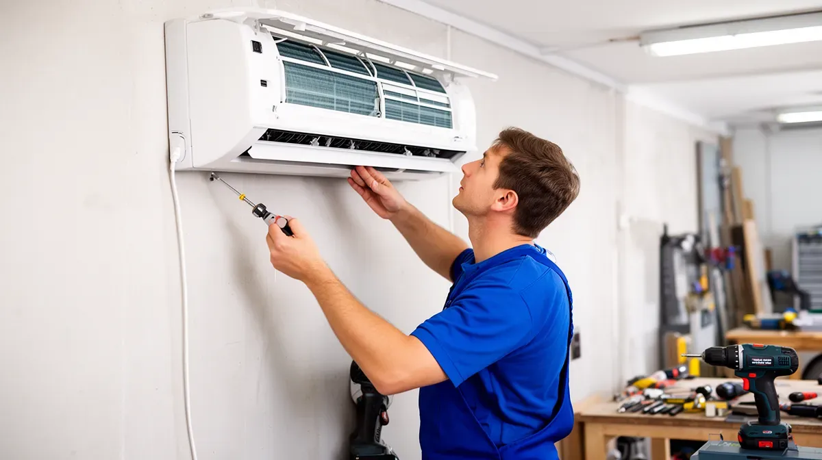 Installation d'un climatiseur monobloc mural par un technicien
