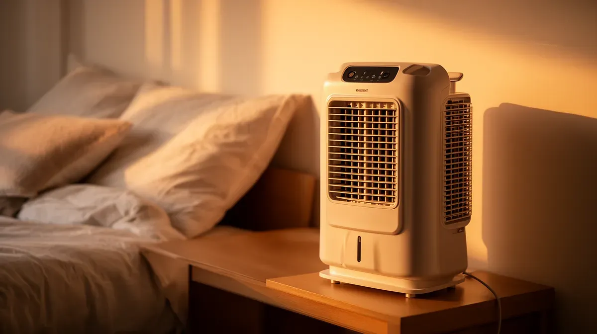 Climatiseur mobile sans évacuation dans une chambre à coucher cosy