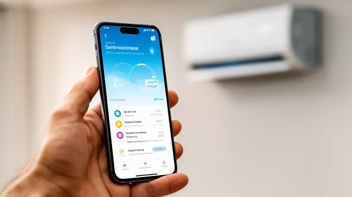 Contrôle d'une pompe à chaleur air-air via une application smartphone dans une maison moderne