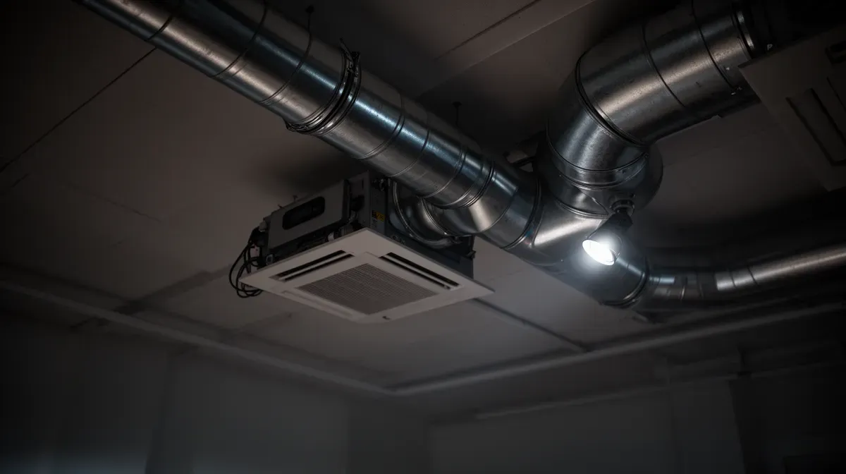 Conduits de ventilation d'une VMC installés au plafond