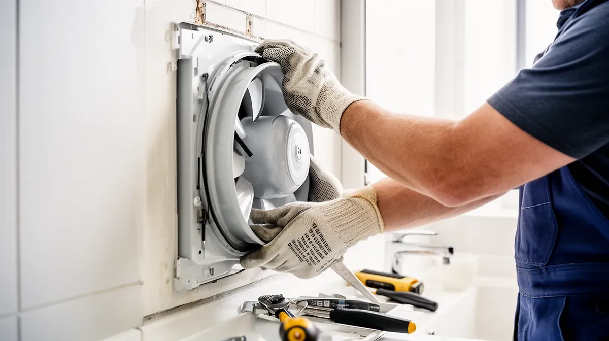 Installation d'un extracteur d'air dans une salle de bain par un bricoleur