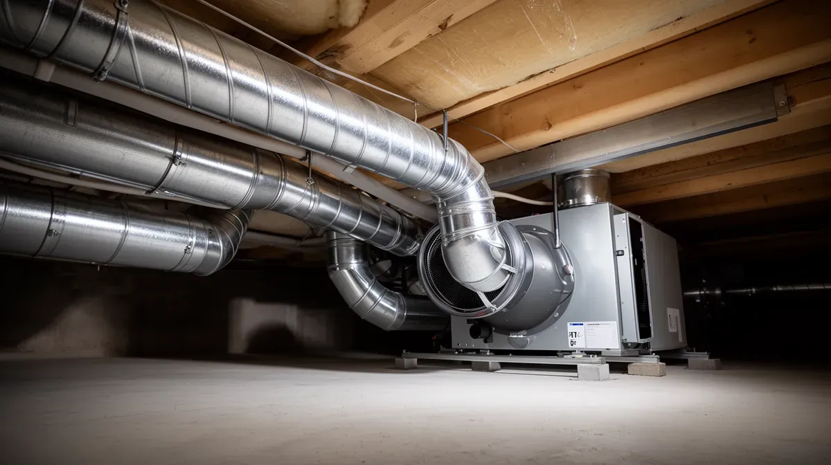 Système de ventilation mécanique (VMC) installé dans un vide sanitaire