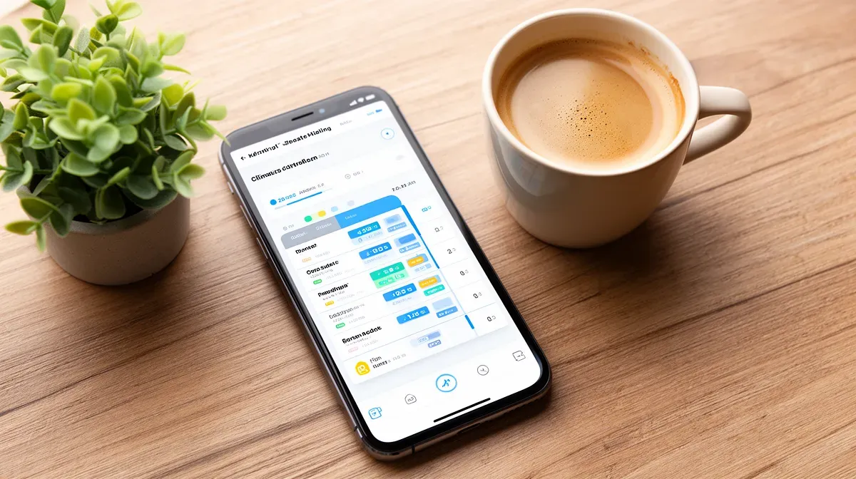 Application mobile de programmation de climatisation sur smartphone, vue de dessus