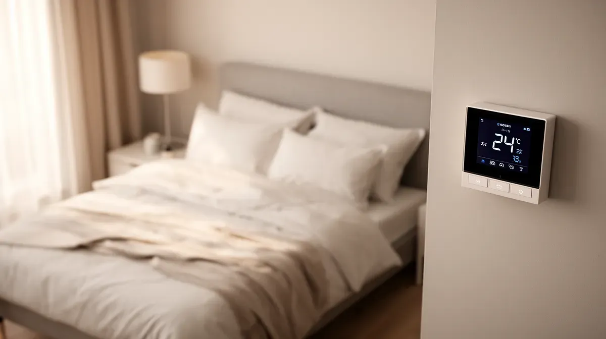 Thermostat mural affichant 24°C dans une chambre calme