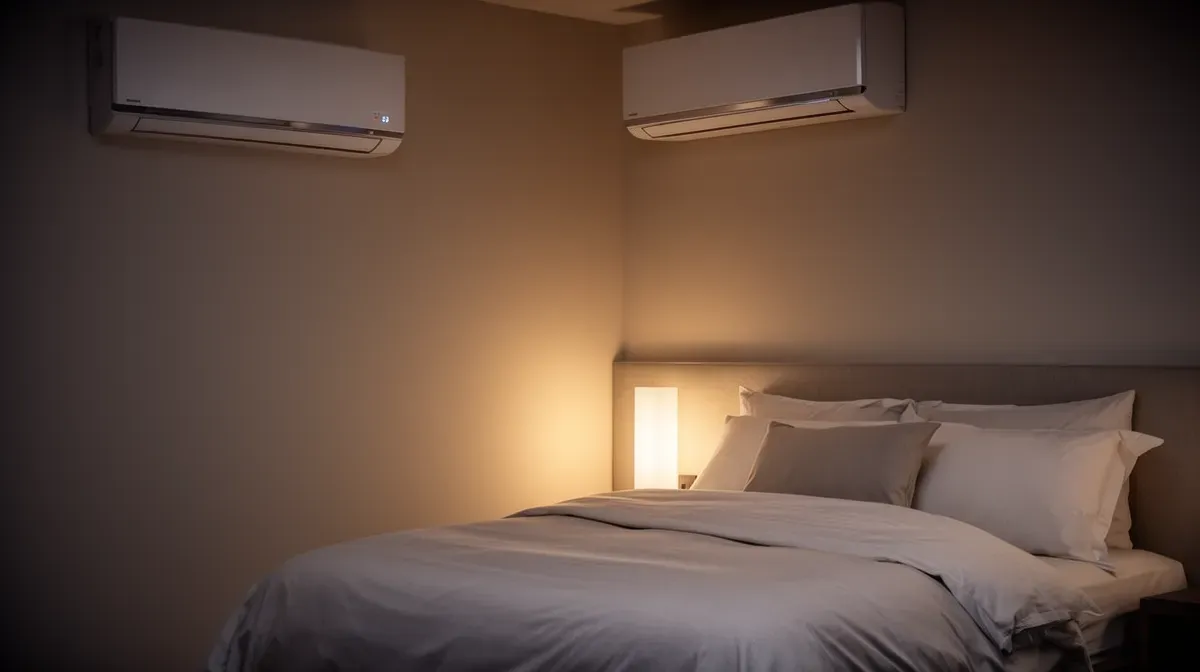 Chambre apaisée avec climatiseur mural silencieux en fonctionnement de nuit