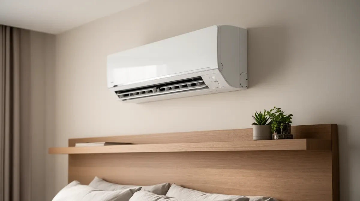 Climatiseur mural Daikin Perfera blanc installé dans une chambre moderne