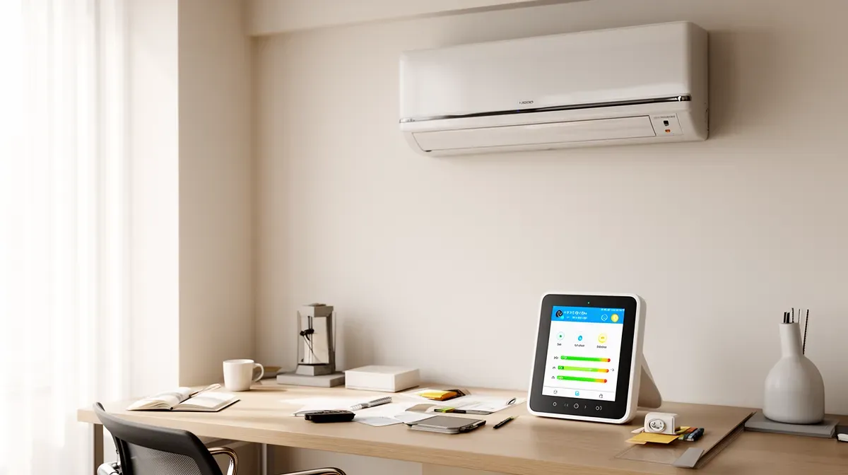 Bureau moderne avec climatiseur mural et suivi de la consommation énergétique