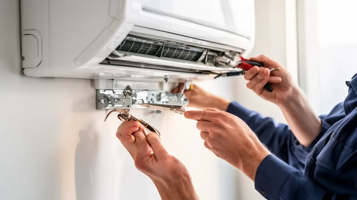 Installation professionnelle d'un climatiseur mural par un technicien