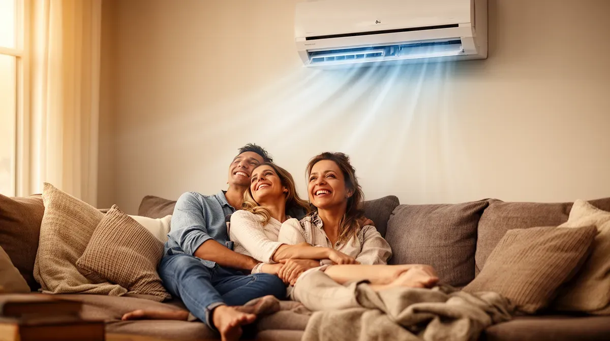 Couple détendu dans un salon climatisé avec un Daikin Comfora