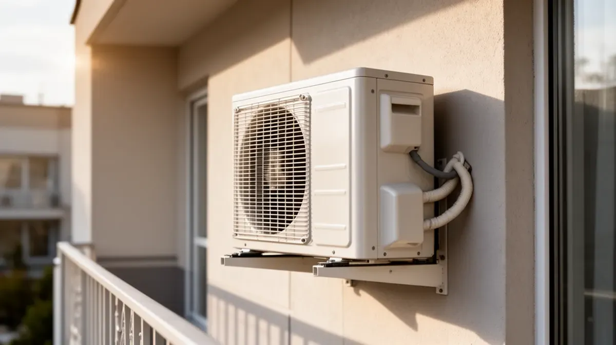 Unité extérieure de climatiseur Daikin installée sur un balcon