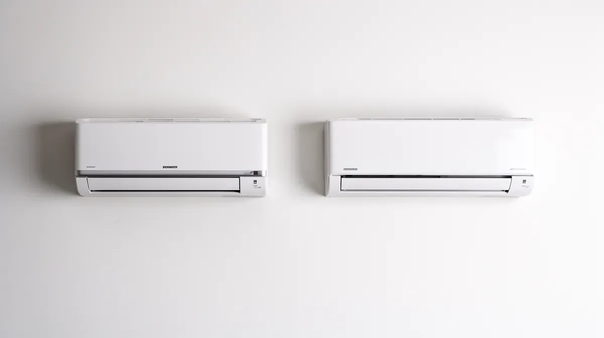Comparaison de deux climatiseurs muraux de puissances différentes côte à côte