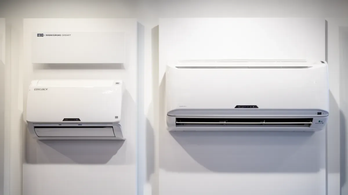Comparaison visuelle de deux unités de climatisation de tailles différentes, 3,5 kW et 5 kW