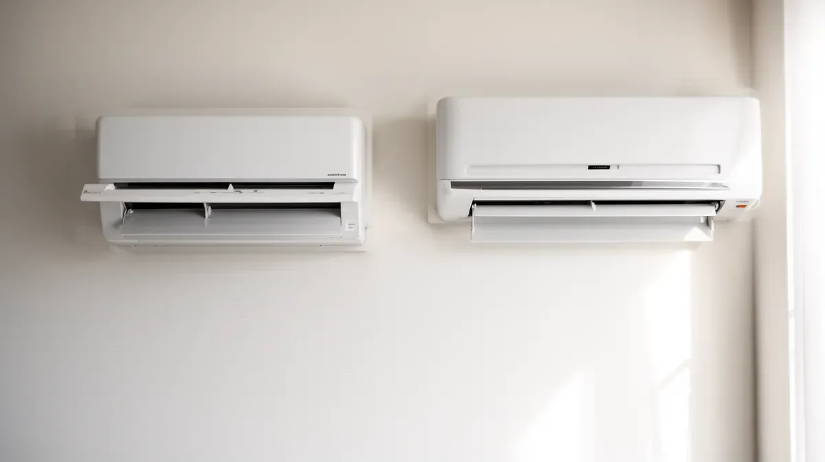 Comparaison de deux climatiseurs muraux de tailles différentes côte à côte
