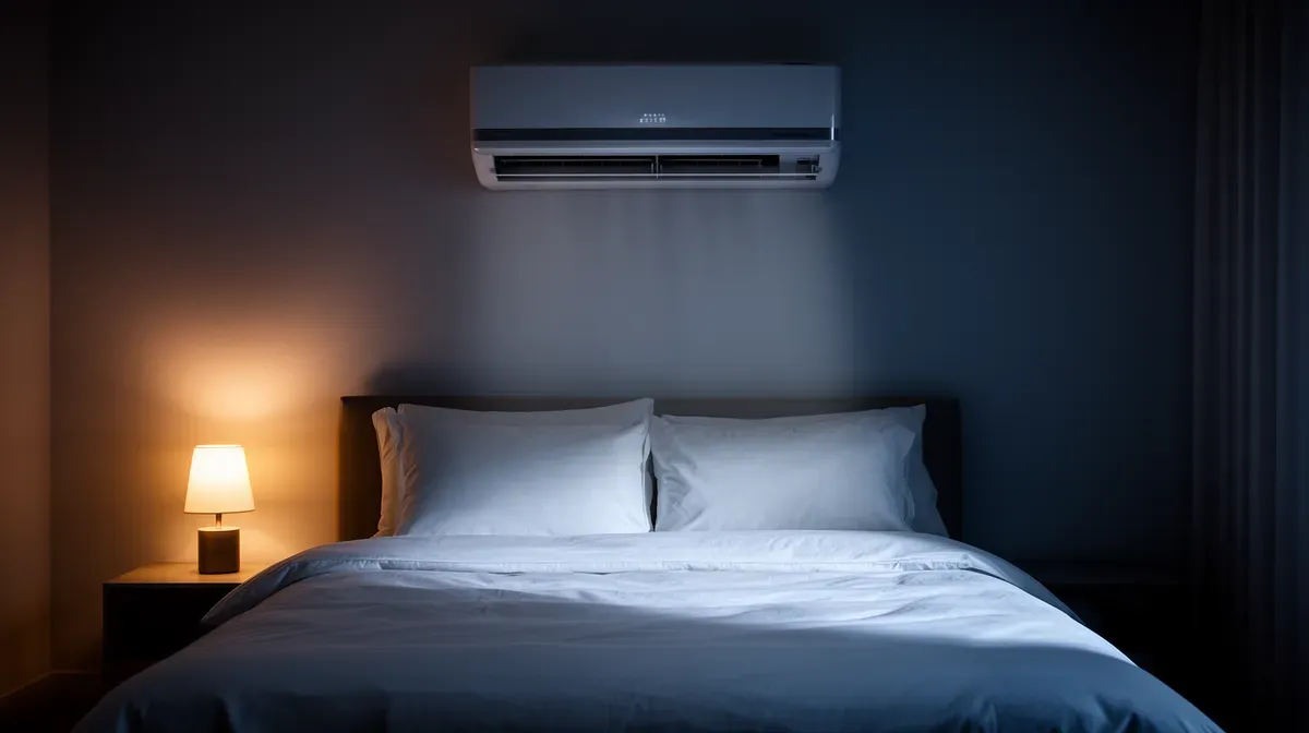 Climatiseur Toshiba Shorai Edge en fonctionnement silencieux dans une chambre la nuit