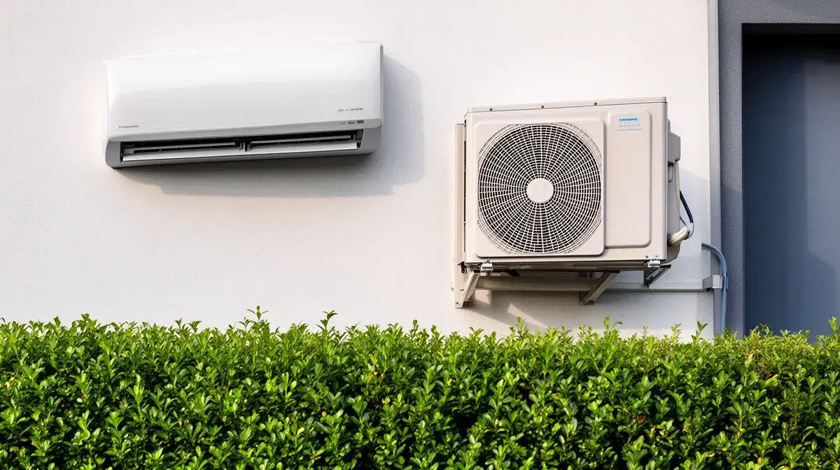 Unité intérieure et unité extérieure d'un climatiseur Toshiba Shorai Edge installées