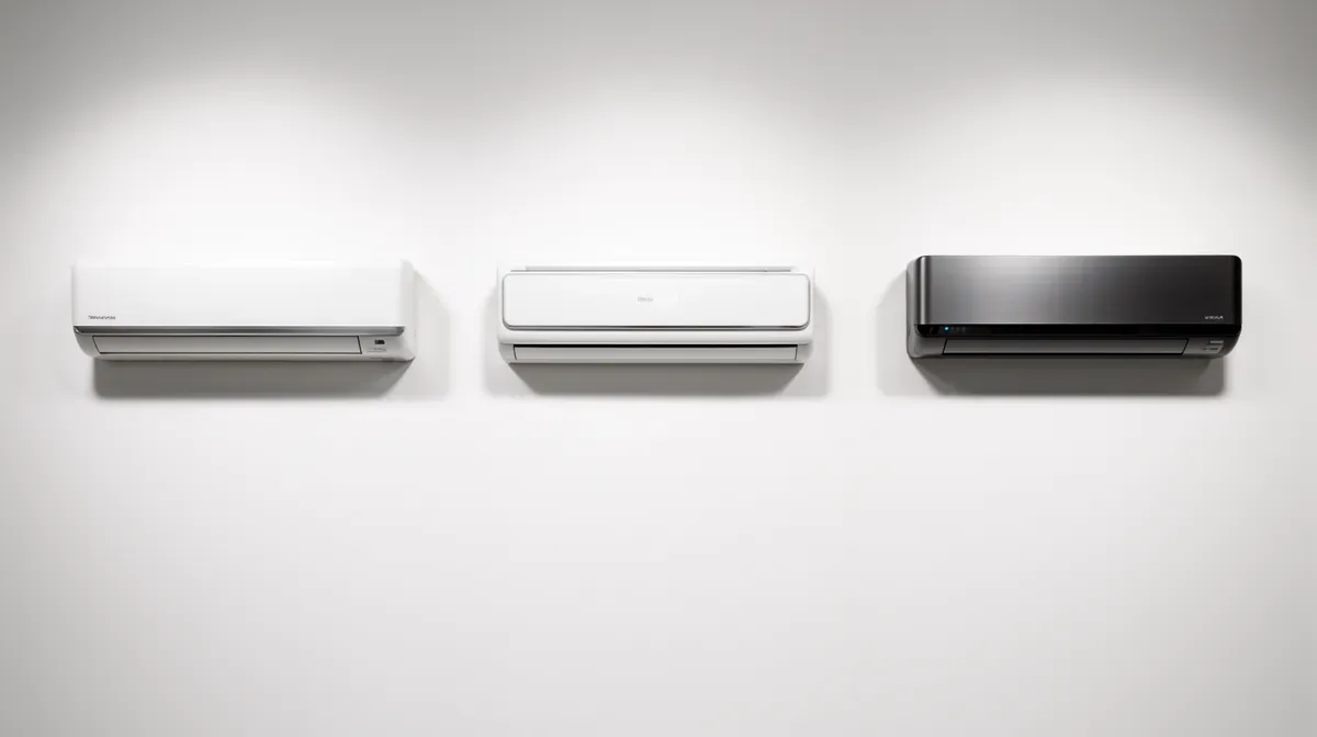 Comparatif visuel de trois climatiseurs muraux dont le Toshiba Shorai Edge