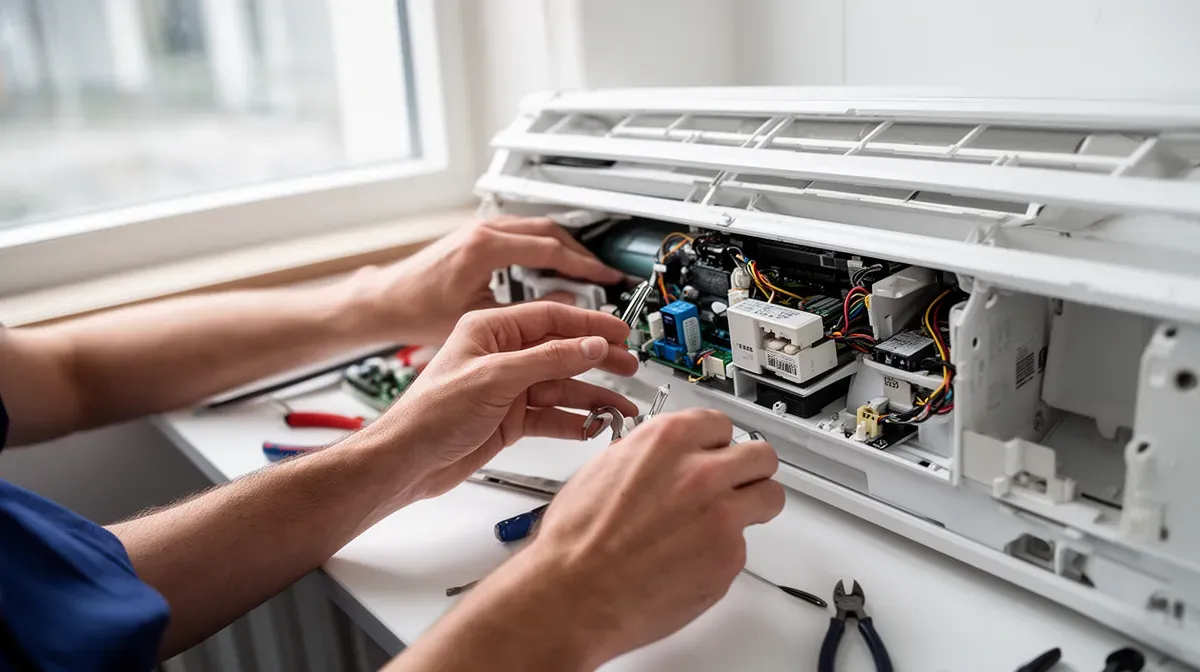 Technicien vérifiant la fiabilité et la durabilité d'un climatiseur Toyotomi
