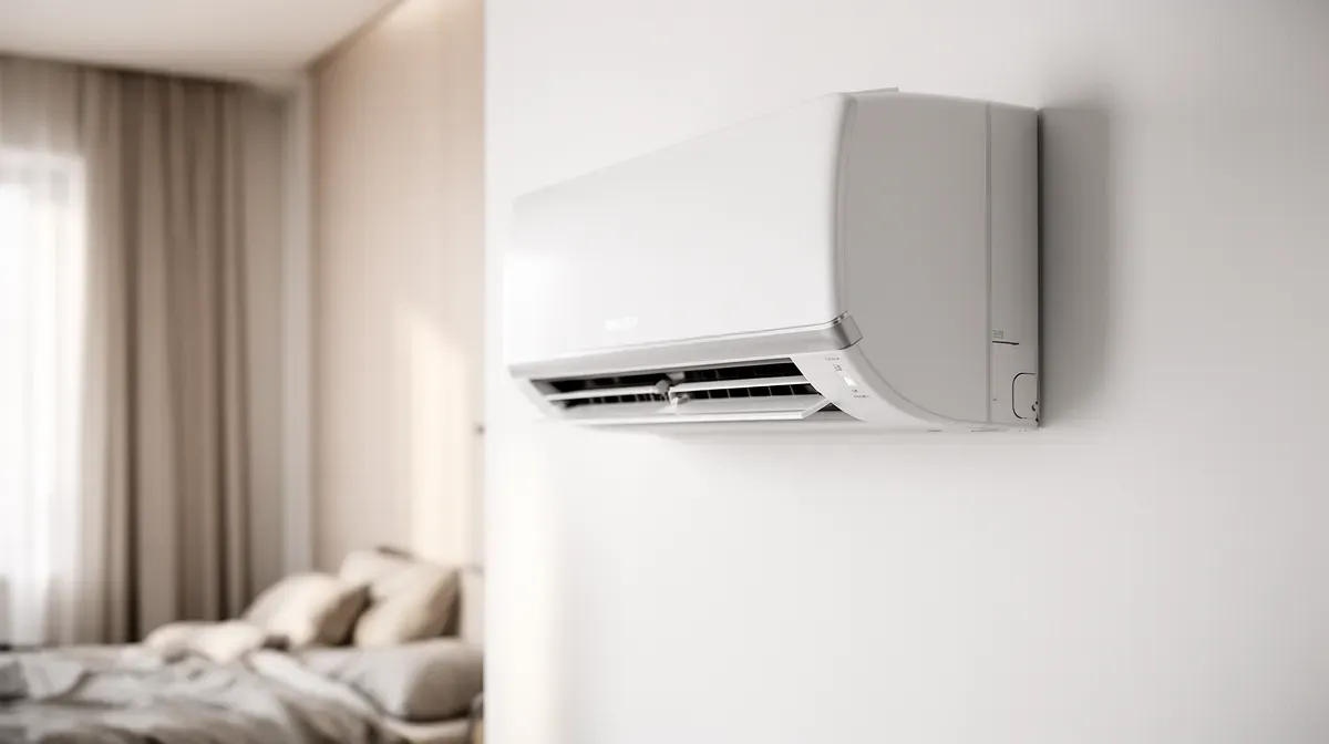 Unité intérieure d'un climatiseur monosplit inverter Technibel fixée au mur d'une chambre