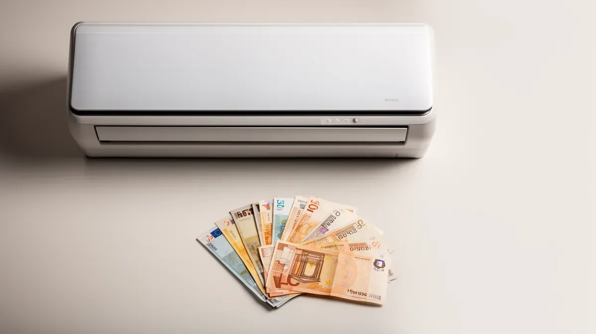 Comparatif de prix : climatiseur Olimpia Splendid Unico et billets en euros sur un bureau