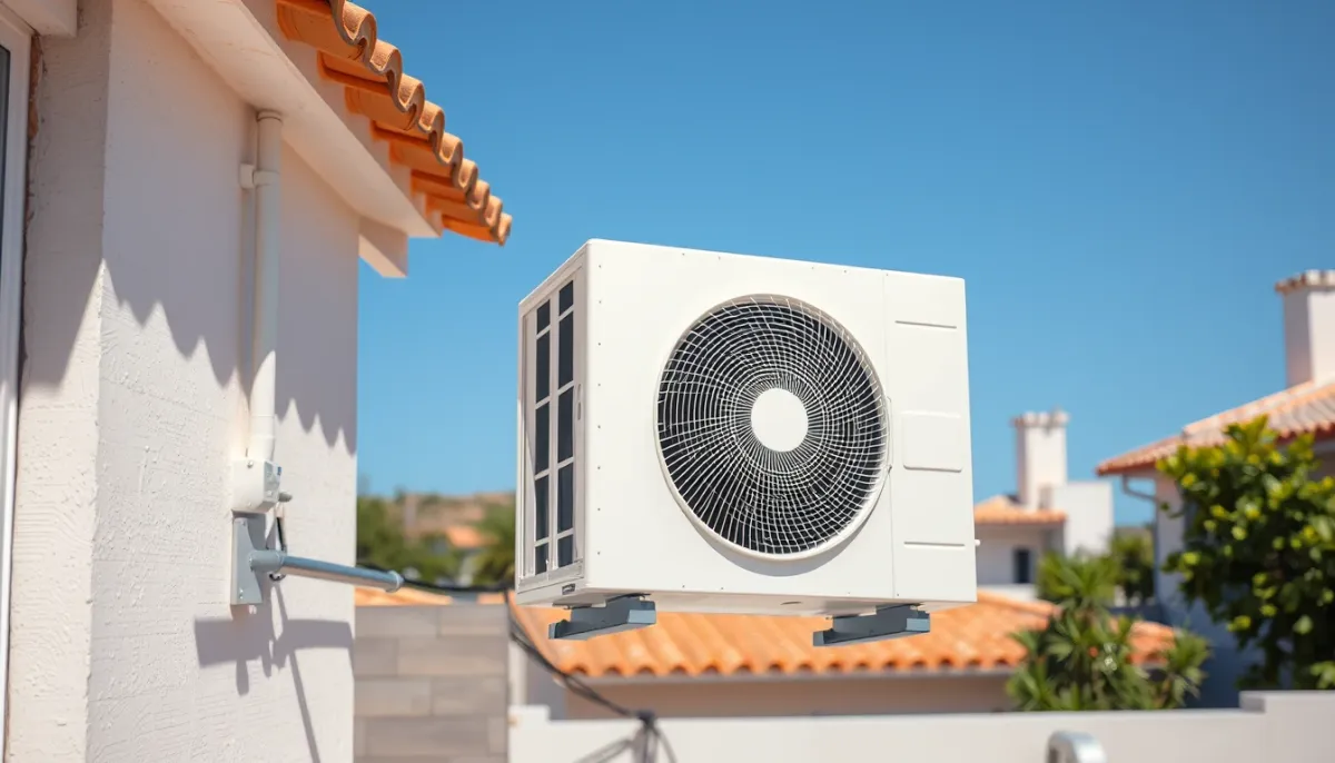 Unité extérieure d'un climatiseur installée sur un balcon en région méditerranéenne
