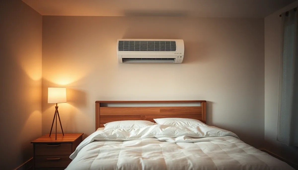 Climatiseur silencieux installé dans une chambre à coucher pour un confort nocturne