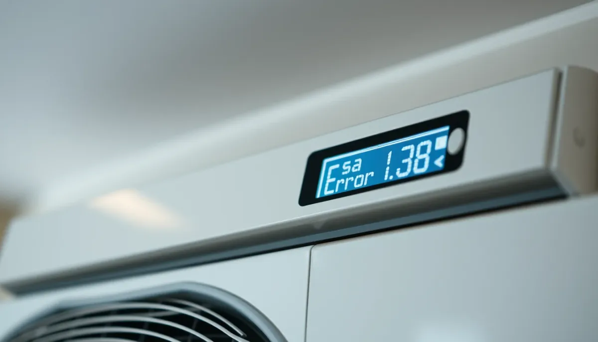 Gros plan sur l'écran d'une unité intérieure de climatisation affichant un code d'erreur