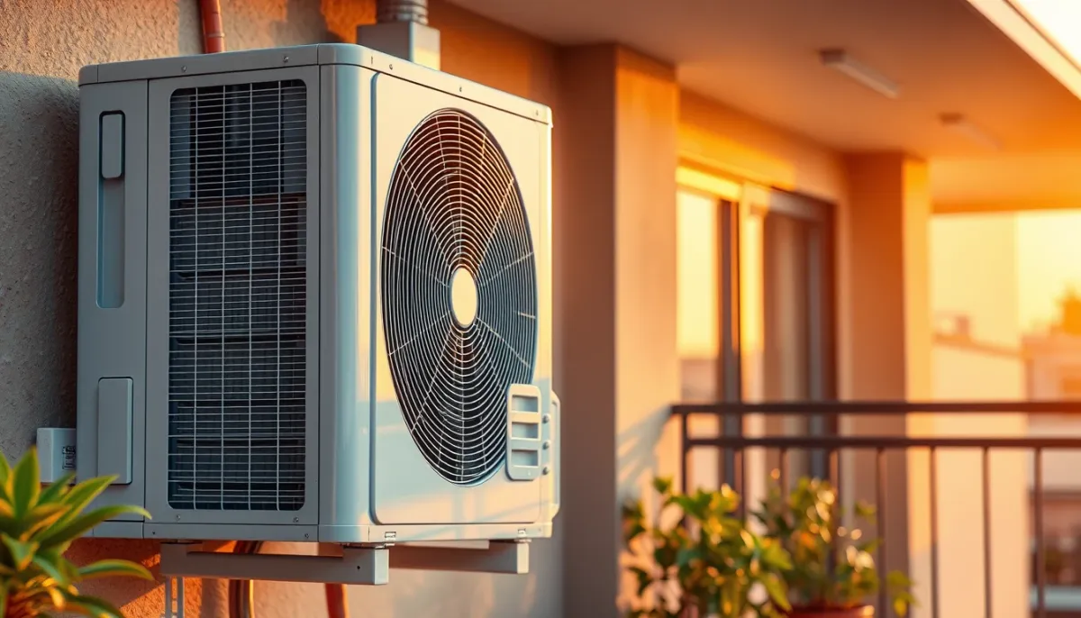 Unité extérieure de climatisation bien entretenue sur un balcon, pour la prévention du code CH05