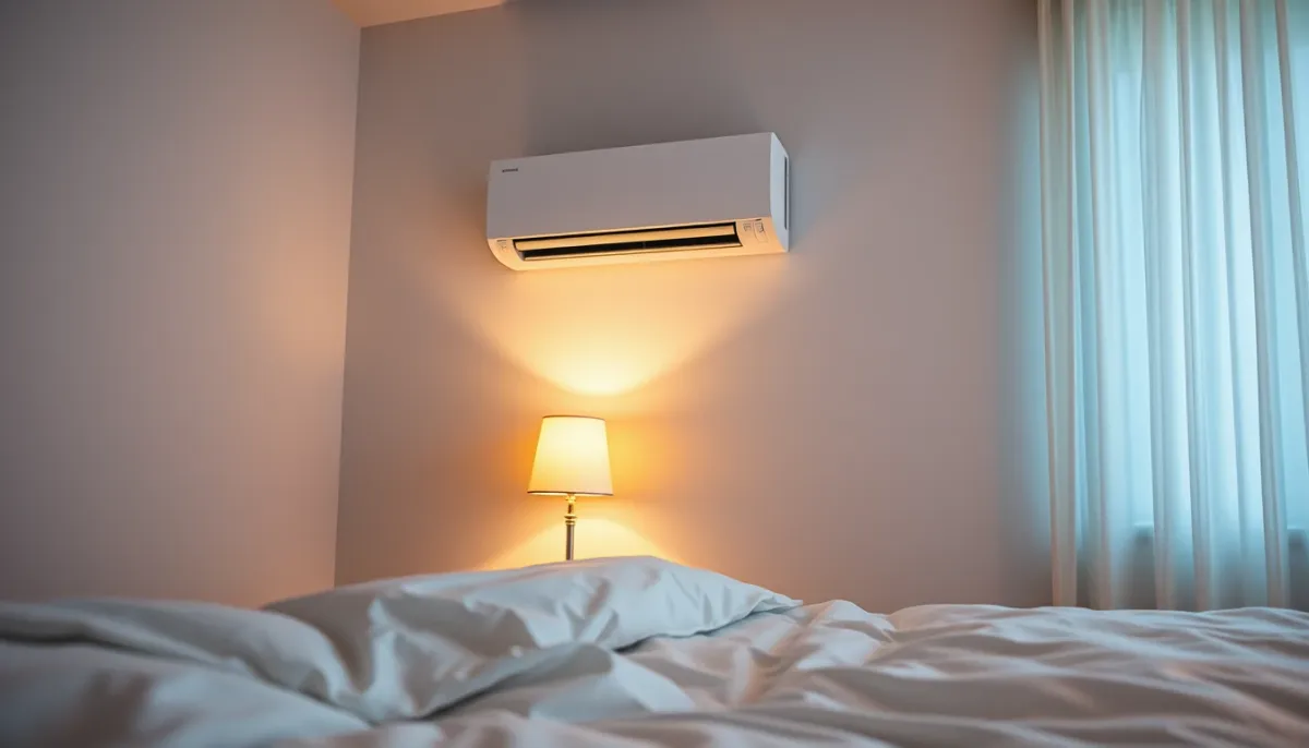 Chambre apaisée avec climatiseur silencieux en fonctionnement nocturne