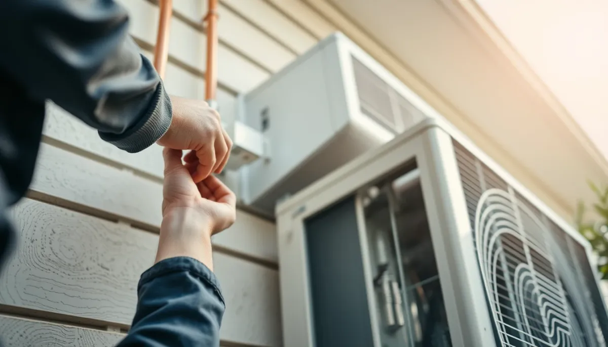 Installation professionnelle d'une unité extérieure de climatisation sur un mur de maison