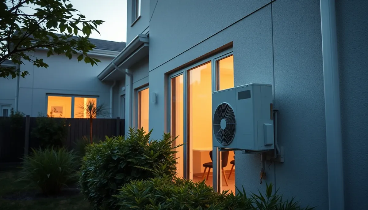 Maison moderne avec unité extérieure de climatisation Bosch Climate 5000 visible sur la façade