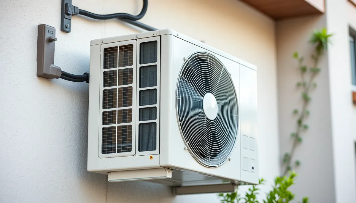 Unité extérieure de climatisation réversible installée sur une façade