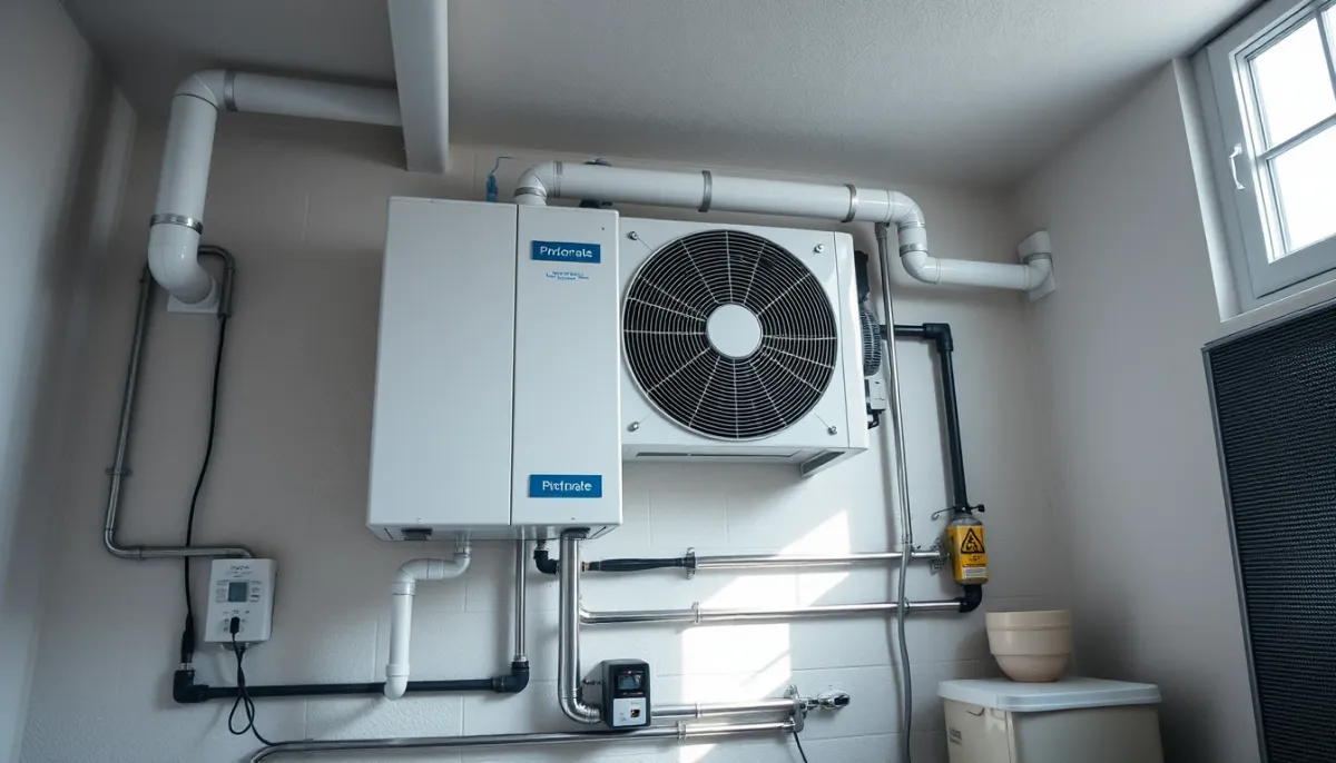 Système de pompe à chaleur et climatisation installé dans une buanderie moderne