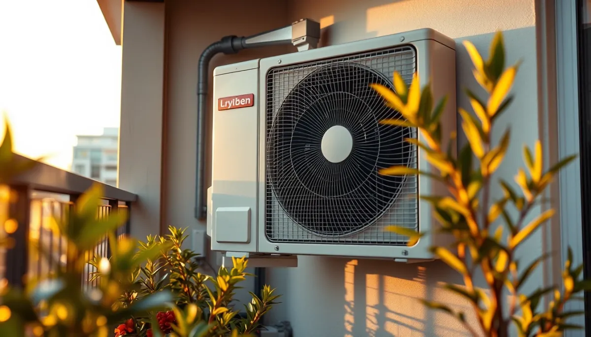 Unité extérieure de climatisation sur une terrasse moderne