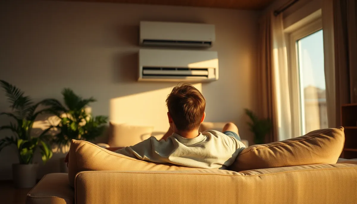 Personne se détendant sur un canapé dans un salon climatisé