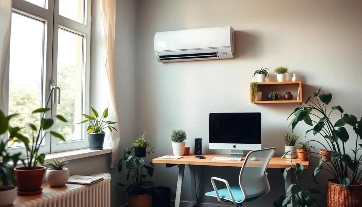 Bureau à domicile équipé d'un climatiseur mural