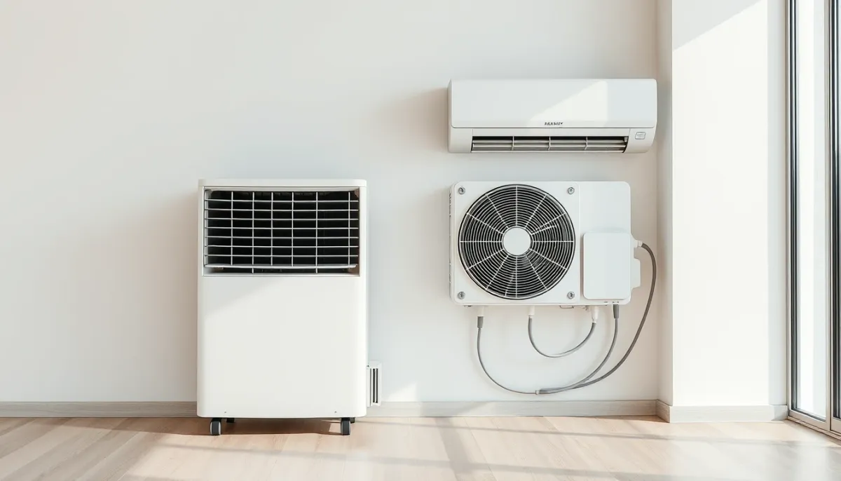 Comparaison entre un climatiseur monobloc et un split mural dans une pièce