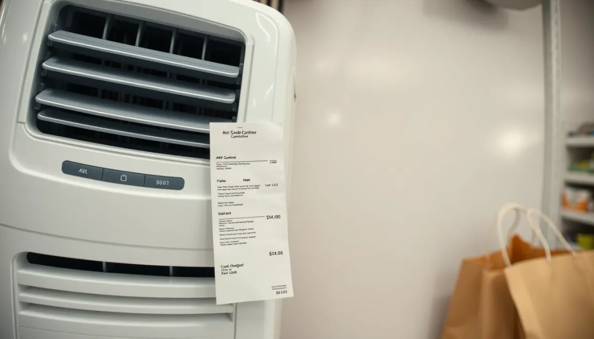 Climatiseur mobile avec étiquette de prix dans un magasin d'électroménager