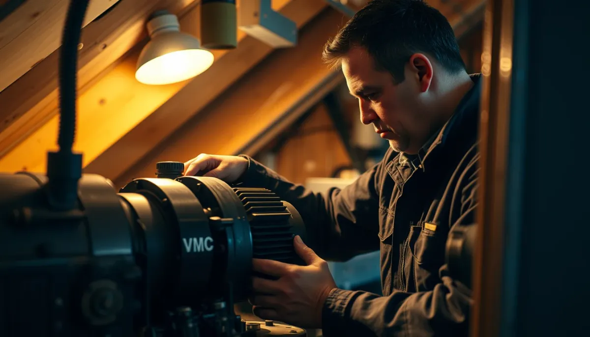 Technicien intervenant sur le caisson moteur d'une VMC