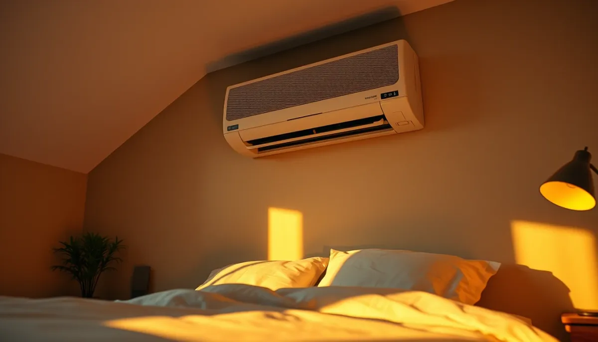 Climatiseur en fonctionnement silencieux dans une chambre à coucher