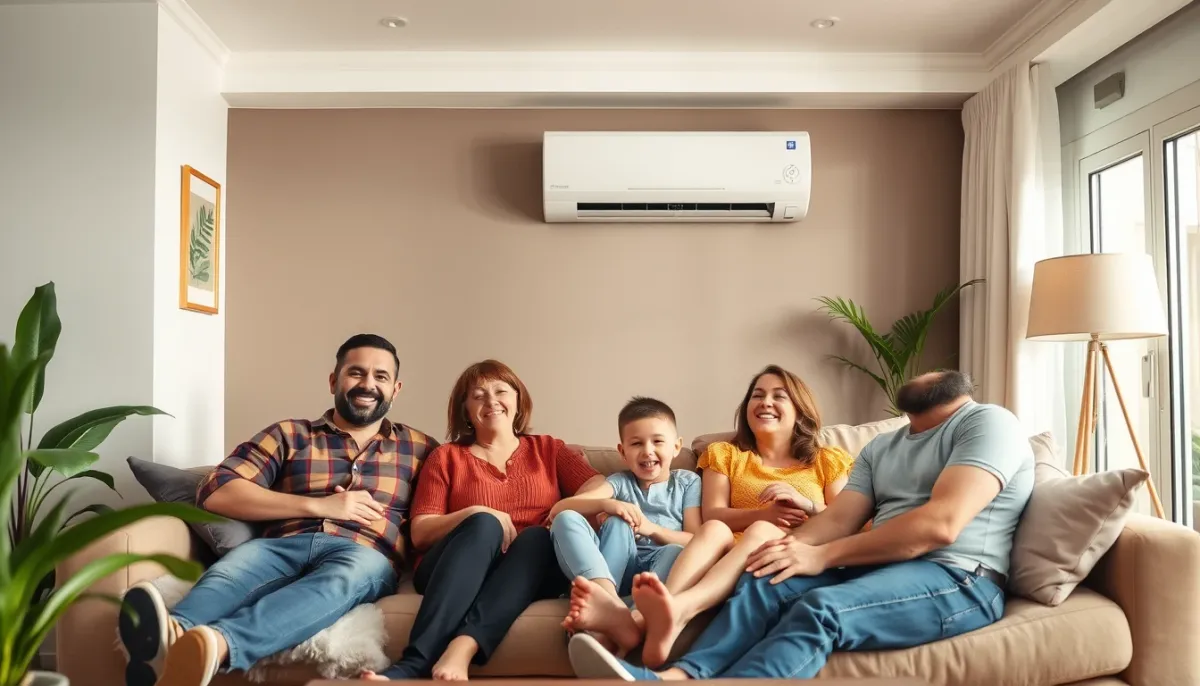 Famille profitant d'un intérieur confortable avec climatisation Rotenso