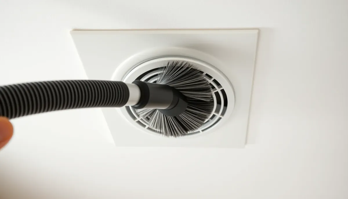 Nettoyage d'une bouche d'extraction de VMC avec un aspirateur pour prévenir l'encrassement