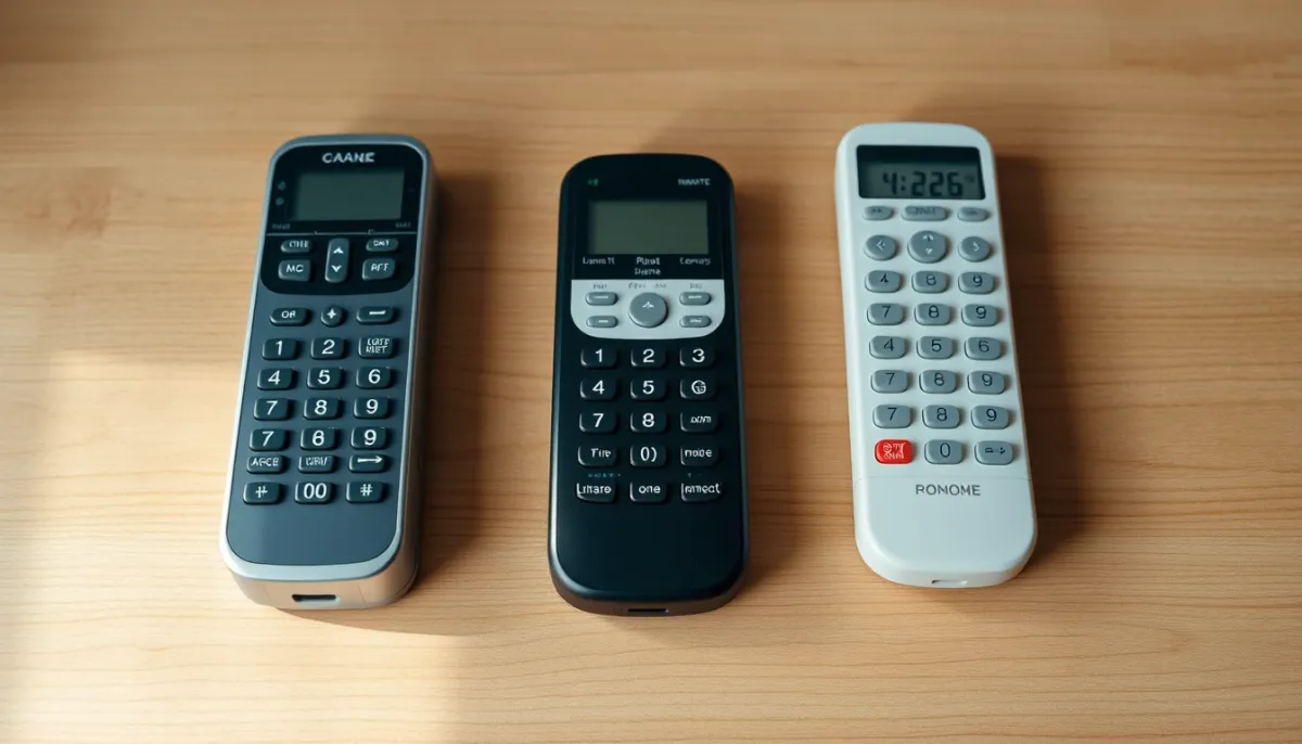 Trois télécommandes de climatiseurs différentes côte à côte pour un comparatif